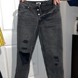 Black Distresses Mid Rise Boyfriend Jeans from Forever 21